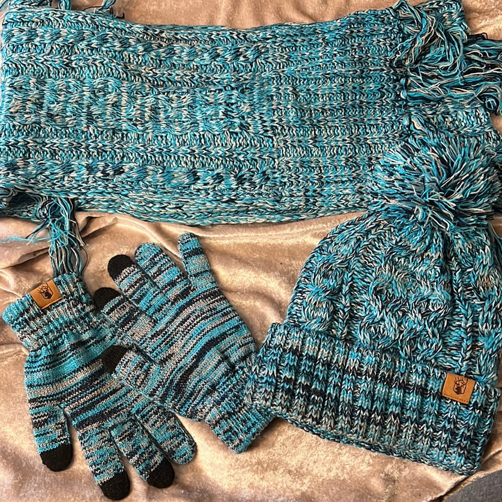 NWOT knit gloves, hat and scarf set